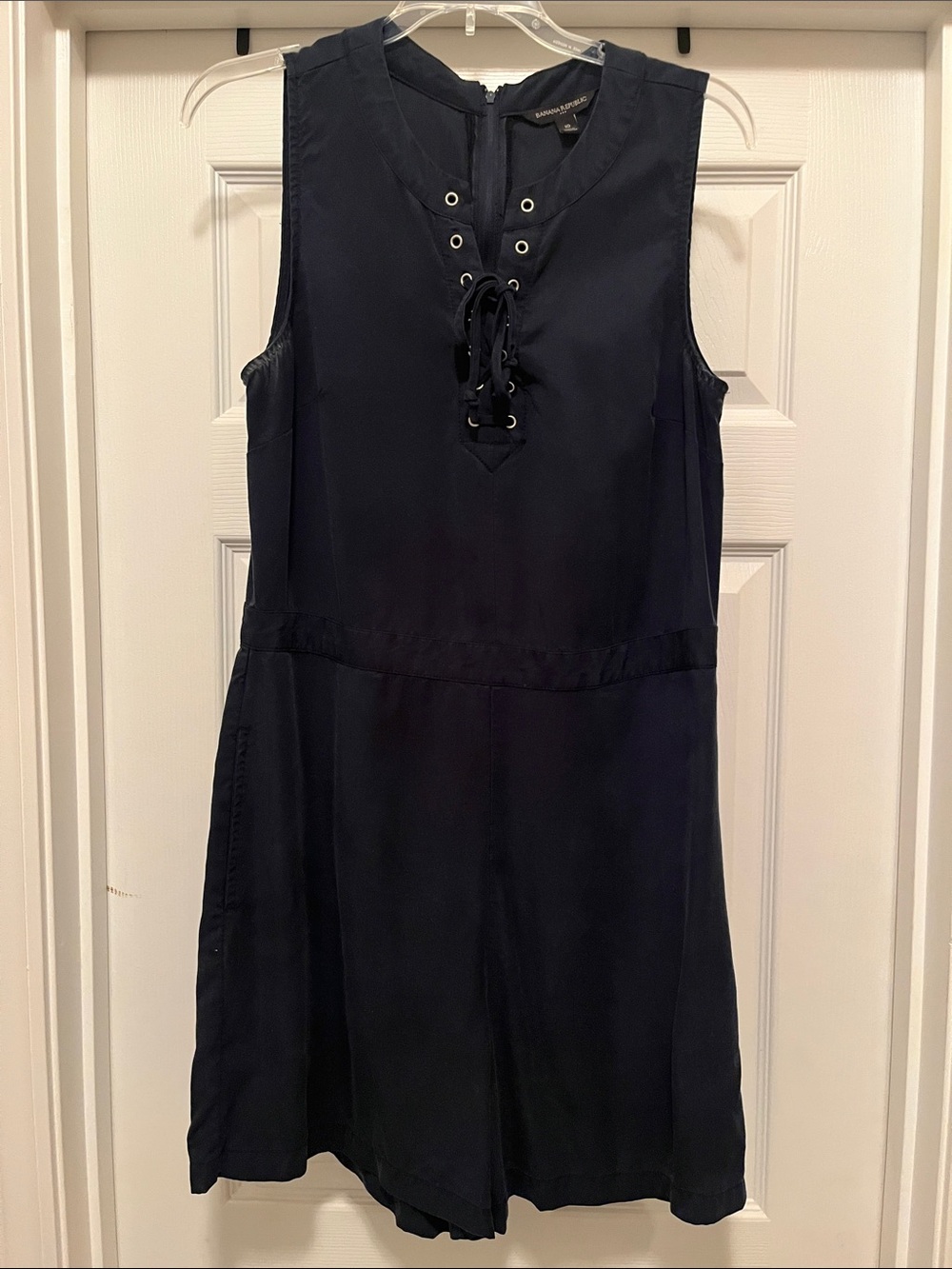 Banana Republic Navy Lace-Up V-Neck Mini Dress